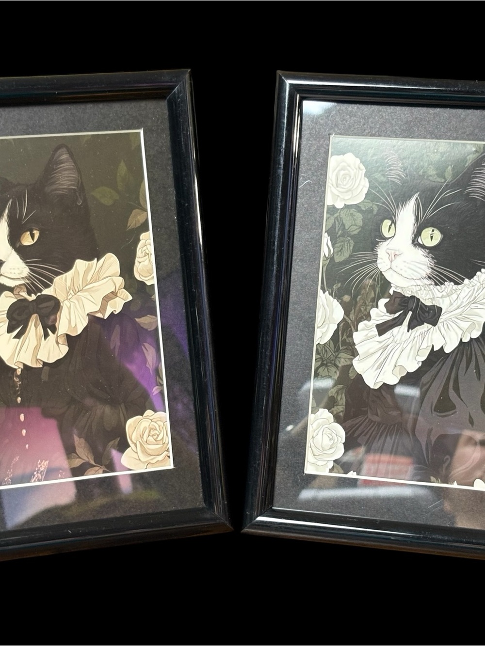 Victorian Tuxedo Cat Framed Art Print Set – 2 Pieces | Gothic Cottagecore Décor